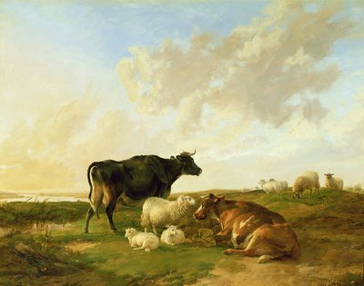 Landschaft mit Kühen und Schafen, 1850 von Thomas Sidney Cooper